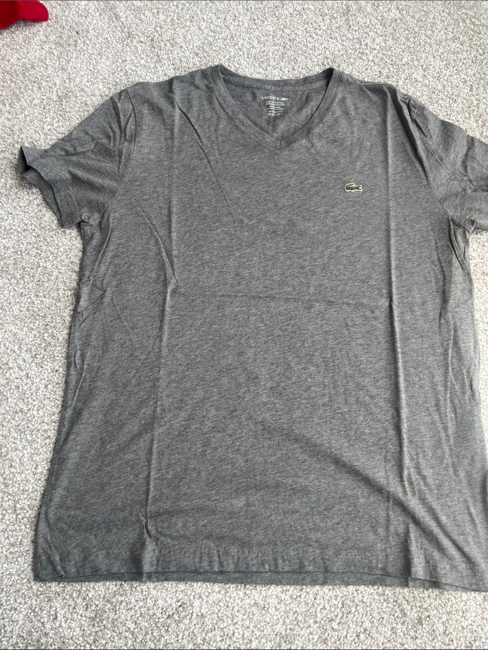 Lacoste Gray V-Neck Short Sleeve Tee with Green Croc Logo